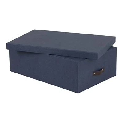 Afbeelding van Bigso Box of Sweden INGE Set van 3 opbergdozen voor slaap , kinder werk badkamer, opbergbox met deksel, opbergkisten in linnenlook, blauw