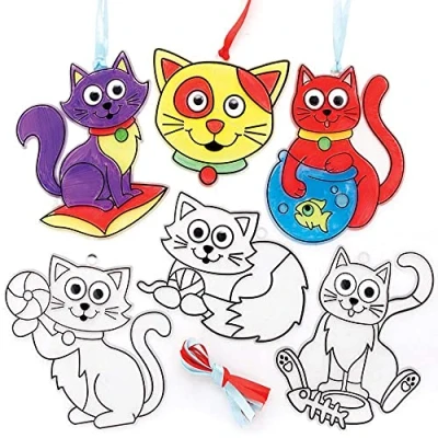 Afbeelding van Baker Ross FE581 Katten Zonnevanger Decoraties pakket van 8, Glas in Lood Effect voor Kinderen om te Versieren en Tentoon Stellen Knutselactiviteiten.