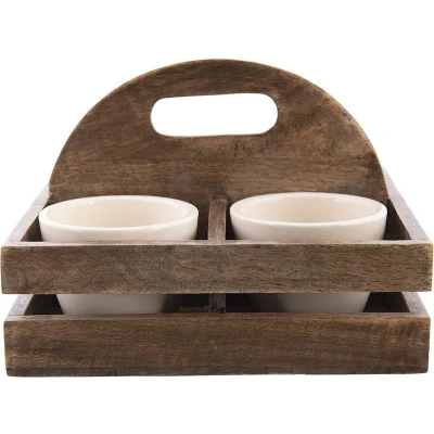Afbeelding van Clayre &amp; Eef Bloempot Set van 4 24x24x17 cm Bruin Hout Vierkant Plantenpot