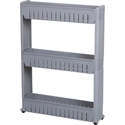 Afbeelding van Urban Living Keuken/badkamer trolley 3 lagen kunststof grijs met wielen L54 x B12 H71 cm Opberg