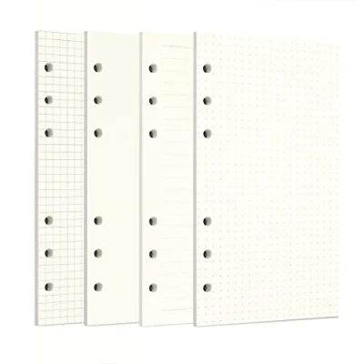Afbeelding van Zelten Losse vellen geperforeerd papier, navulverpakkingen, papier voor 6 gaats binders, persoonlijke organizer, dagboek, notitieboek, navulbare planner, 4 in 1 gelinieerde vierkante stippen, A6/6