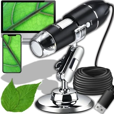 Afbeelding van Retoo Microscoopcamera digitale met 1600 x vergroting, mini handmicroscoop 2 MP 8 ledlampen, endoscoop compatibel Windows XP, Vista, 8,10, USB microscoop metalen standaard