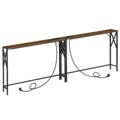 Afbeelding van MAHANCRIS ACTHR151UE01S2V Consoletafel met laadstation, ingang, smalle consoletafel, haltafel, bijzettafel voor woonkamer, hal, vintage bruin en zwart