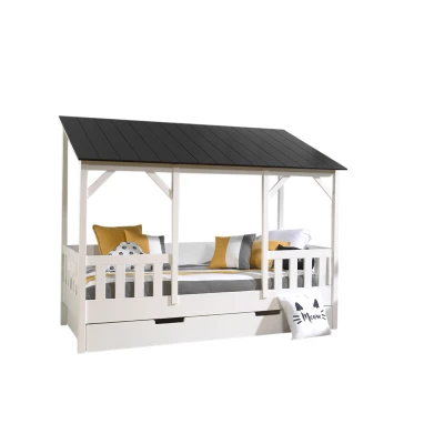 Afbeelding van Deze housebed combinatie bestaat uit een white, black roof 3 panels en bedlade