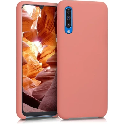 Afbeelding van kwmobile telefoonhoesje geschikt voor Samsung Galaxy A50 Hoesje met siliconen coating Smartphone case in mat koraal