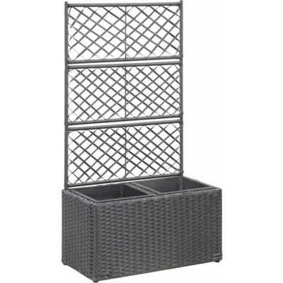 Afbeelding van Latwerkplantenbak verhoogd met potten 58x30x107 cm rattan zwart