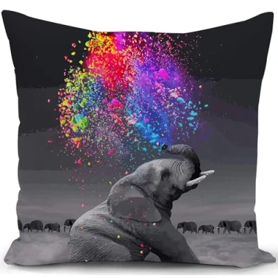 Afbeelding van olifant kussenhoes decoraties geschenk grijze kussensloop dier Afrika ornamenten kleurrijke kunst sierkussensloop decor thuis woonkamer bank 40 x cm