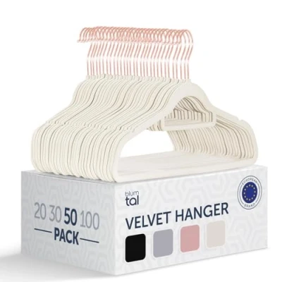 Afbeelding van Blumtal Kledinghangers 50 Stuks Fluweel 360 draaibaar Plaatsbesparende en anti slip kleerhangers Wit Velvet &amp; Rosegoud