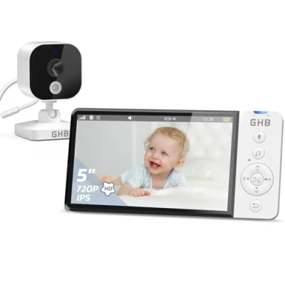 Afbeelding van GHB Babyfoon camera, 5 inch, 720p HD, babycamera, bewaking, 5000 mAh, IPS display, zoom, 4 x nachtzicht, VOX, temperatuursensor, niet roteren op afstand