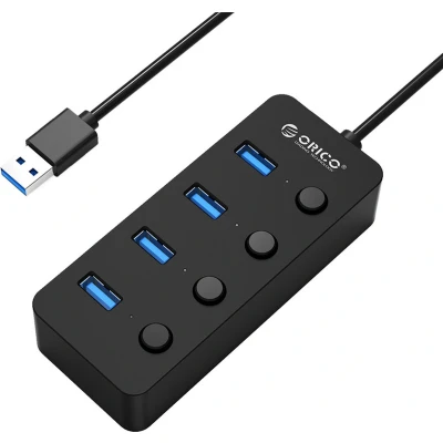 Afbeelding van Orico USB 3.0 Hub 4 poorten Aan/uit schakelaars Zwart