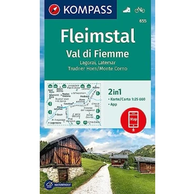 Afbeelding van Cartina escursionistica n. 655 Val di Fiemme, Lagorai, Latemar: markierte Wanderwege, Hütten, Fahrradwege, inklusive Karte zur offline Verwendung in der KOMPASS App