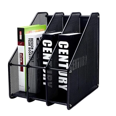 Afbeelding van Exerz tijdschriftenhouder/Lade organizers mesh metaal 3 compartimenten documenten/notebooks/map/bureau organizer (Zwart)