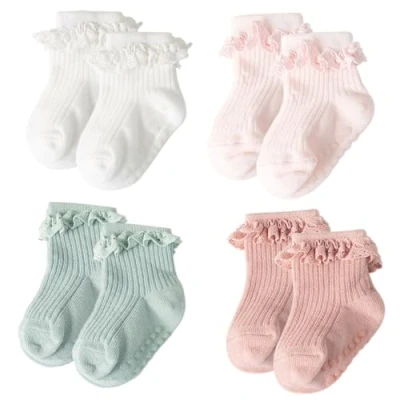 Afbeelding van DRESHOW Baby Kanten Strik Sokjes Antislip Frilly Newborn Toddlers Meisjes Sokken Enkel Jurk Sokje