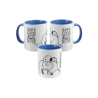 Afbeelding van The Peanuts mok Snoopy Sleep is good and books are better koffiebeker beker koffiemok van keramiek blauw wit 320 ml