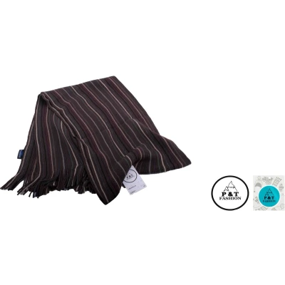 Afbeelding van P&amp;T Mannen Sjaal Gestreept Bruin Grijs Bordeaux 180 x 25 cm