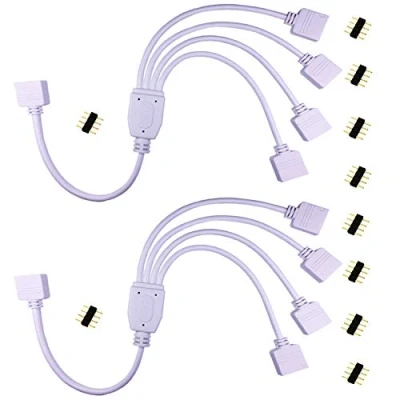 Afbeelding van LITAELEK 2 stuks LED verdeler kabel 4 polig 1 op strip Splitter Pin connector RGB 5050 3528 2835 band hoekverbinder stekker aansluitkabel 30cm, wit