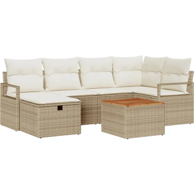 Afbeelding van vidaXL 7 delige tuin sofa set met kussens beige poly rattan, 2 zit rattan