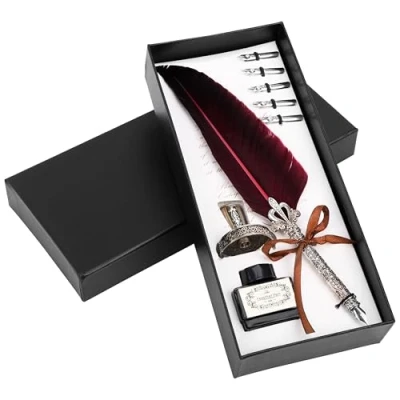 Afbeelding van BELLE VOUS Calligraphy Pen Set with Holder Red feather