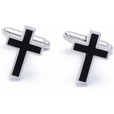 Afbeelding van Manchetknopen Kruis Religieus met Zilver en Zwart Emaille