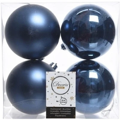 Afbeelding van Decoris Kerstballen 4 stuks donkerblauw kunststof 10 cm