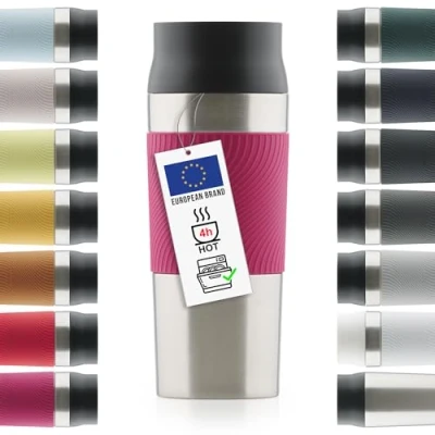 Afbeelding van Blumtal Thermosbeker Classic Lekvrij, BPA Vrij en Vaatwasserbestendig Hoge Kwaliteit Thermosfles met Quick Press Sluiting Travel Mug 350 ml Berry Roze
