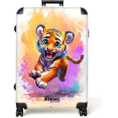 Afbeelding van NoBoringSuitcases.com® Koffer groot Reiskoffer lichtgewicht Tijgerwelp Speels Kleurrijk Rolkoffer met 4 wielen Grote trolley XL 98 liter bagage