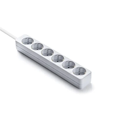 Afbeelding van FAMATEL Ecosockets Stekkerdoos, 6 stopcontacten, 1,5 meter, tot 3680 W, kinderbeveiliging, uitlijning van stopcontacten op 45 C, voorkomt fantoomverbruik, wit