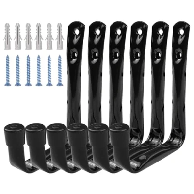 Afbeelding van Newpop 6 stuks wandhaken garage zwart, met schroeven, apparaathaken voor het organiseren 11,5 cm x 9 cm, garagehaken, zware belasting ladder, stoel, slang, fietsen, elektrisch