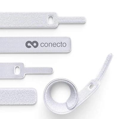 Afbeelding van conecto klittenband kabelbinders 15 cm met lus kabelmanagement kabelorganizer klittenbandsluiting wit, 30 stuks