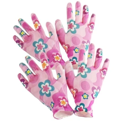 Afbeelding van COM FOUR® set van 2 premium tuin en werkhandschoenen in maat 8 (M), beschermende handschoenen voor dames, met rubberen coating (02 paar paars S)
