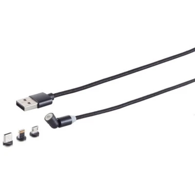 Afbeelding van Shiverpeaks S/CONN maximale connectiviteit Universele USB A magnetische oplaadkabel, 3in1, 540, zwart, 1m (1 m), Stroomkabel