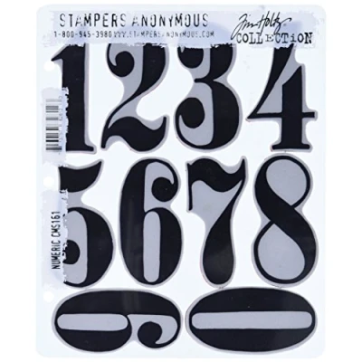 Afbeelding van Tim Holtz Cling Mounted Stempel Sets Stampers Anonymous Numerieke Rubber Stempel, Rood, 7x8.5&quot;