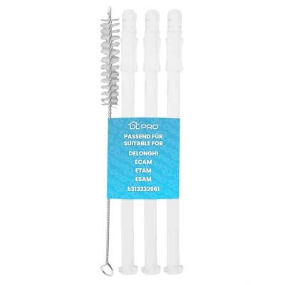 Afbeelding van DL pro 3 x melkzuigbuis 15,6 cm voor DeLonghi ECAM ETAM ESAM 5313232961 melkbuis melkslang LatteCrema Milk System koffiezetapparaat + reinigingsborstel
