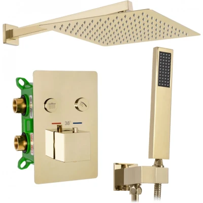 Afbeelding van REA Fenix Davis Thermostatische Douchekraan Inbouw Regendouche 30 cm Glans Goud