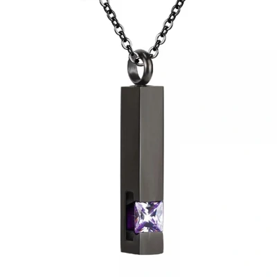 Afbeelding van Luxe Ashanger Met Ketting Assieraad Zwart Licht Paarse Steen As Gedenksieraad Urn Incl. vuller