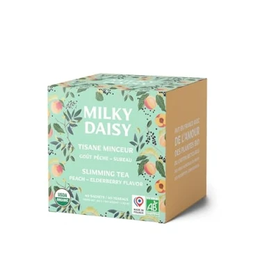 Afbeelding van Milky Daisy Biologische Afslankthee Smaak van Perzik en Vlierbloesem Vocht afdrijvend Afslankend, Cafeïnevrij 40 Theezakjes