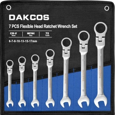 Afbeelding van DAKCOS 7 Stuks Flexibele Hoofd Ratelsleutel Set 6 17 mm Metrische Combinatie Wrench Spanner CR V