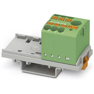 Afbeelding van PHOENIX CONTACT PTFIX 6/6X2,5 NS35 GN verdelerblok, blok met verticale uitlijning en geïntegreerde voeding, 690 V, 24 A, aantal aansluitingen 7, doorsnede 0,14 mm² 4