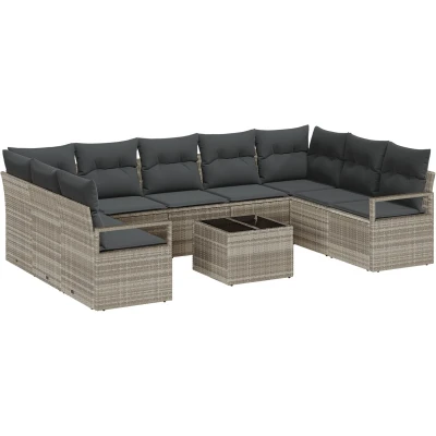 Afbeelding van vidaXL 10 delige Tuin Sofa Set met Kussens Grijs Poly Rattan