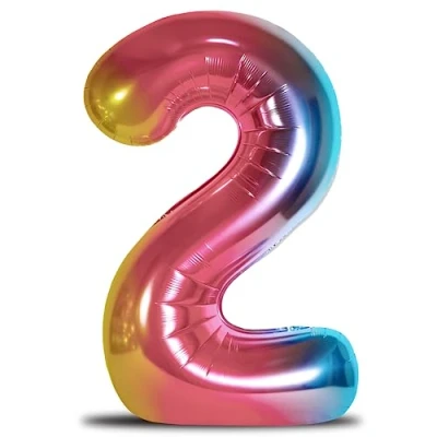 Afbeelding van envami® Luchtballon voor verjaardag, XXL, regenboog, reuzefolieballon van 101cm, verjaardagsdecoratie, cijfer ballon, decoratie zweeft met helium (cijfer 2)