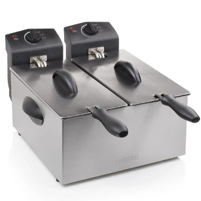 Afbeelding van Tristar Roestvrijstalen dubbele friteuse 6 liter, 2 x 1800 watt, met koude zonefunctie en instelbaar verwarmingsniveau, FR 6937