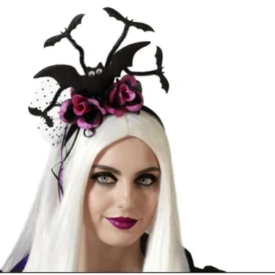 Afbeelding van Halloween/horror verkleed diadeem/tiara vleermuizen en bloemen  kunststof dames/meisjes Verkleedhoofddeksels