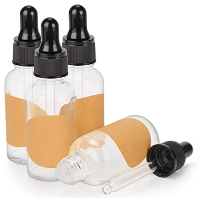 Afbeelding van stonylab 4 Pack Glazen Druppelflesje, Lege Fles met Druppelaar, Binnenste Plug en Label voor Etherische Oliën Aromatherapie Geuren (30 ml, Transparant)