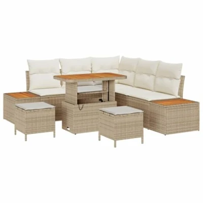 Afbeelding van vidaXL 8 delige tuinset met kussens Beige Poly Rattan Acacia