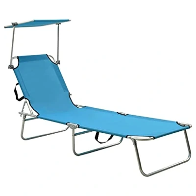 Afbeelding van vidaXL Ligbed met luifel inklapbaar staal turquoise en blauw
