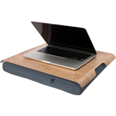Afbeelding van Bosign Laptray, Schootkussen, Schoottafel, Laptoptafel, Dienblad met kussen Wilgen houten blad Grijs 46 x 38 6,5 cm