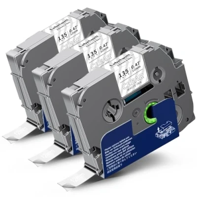 Afbeelding van 3X Labelwell 12 mm 0,47 compatibele tapes vervanging voor Brother Tze 135 Tze135 Tz labelcassette wit op transparant P Touch H101C H110 H105 2030VP P750W H101GB D210VP printer