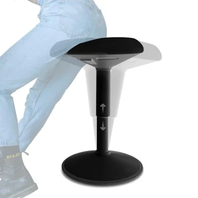 Afbeelding van Backerz Ergonomische wiebelkruk bureaukruk met 40 60 cm in hoogte verstelbaar, staande kruk, werkkruk, compacte kruk voor thuis en op kantoor bekleed waterafstotende stof, mat zwart