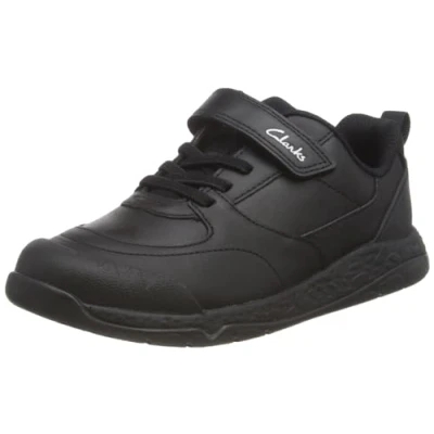 Afbeelding van Clarks School SteggyStride K Sneakers, zwart leer, 24 EU, leder, EU