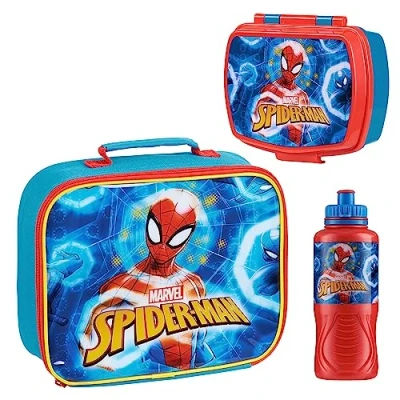 Afbeelding van Marvel Kids Lunchbox 3 delige set Avengers geïsoleerde lunchtas snackbox 430 ml Spiderman waterfles BPA vrij school reizen Captain America Iron Man Thor (Multicolor Spiderman)